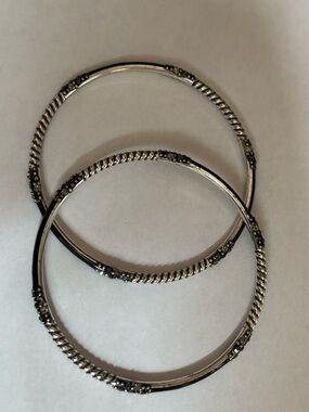 Brighton minimalist dainty Twisted Rope Bangle Bracelets - Silver and black